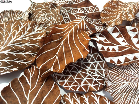 Illustrations on Leaves Close Up - Workspace Wednesday – Autumn Leaf Art at www.elistonbutton.com - Eliston Button - That Crafty Kid