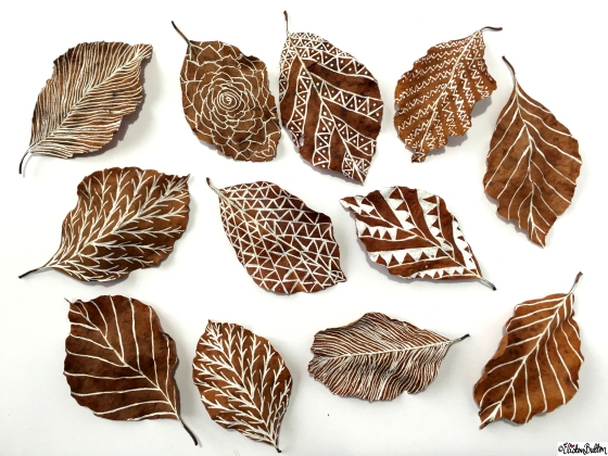 Illustrations on Leaves - Workspace Wednesday – Autumn Leaf Art at www.elistonbutton.com - Eliston Button - That Crafty Kid